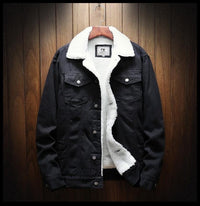 2021 Winter New Thick Warm  Solid Color Men's Casual Denim Jacket
