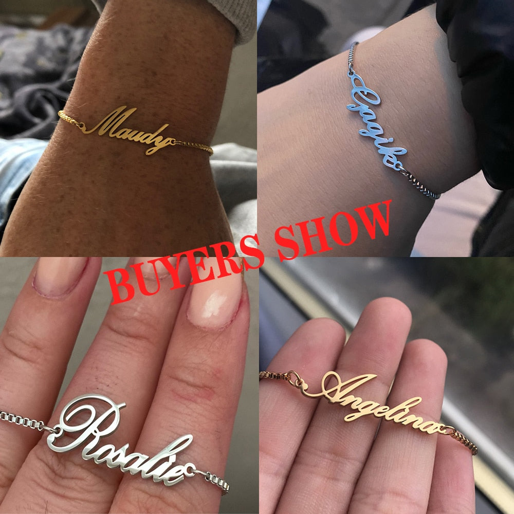 Lemegeton Personalized Custom Name Bracelet For Women Baby Girls Jewelry Gold Color Stainless Steel Adjustable Chain Bracelets