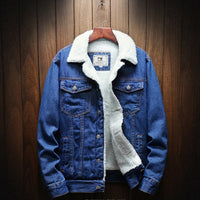 2021 Winter New Thick Warm  Solid Color Men's Casual Denim Jacket