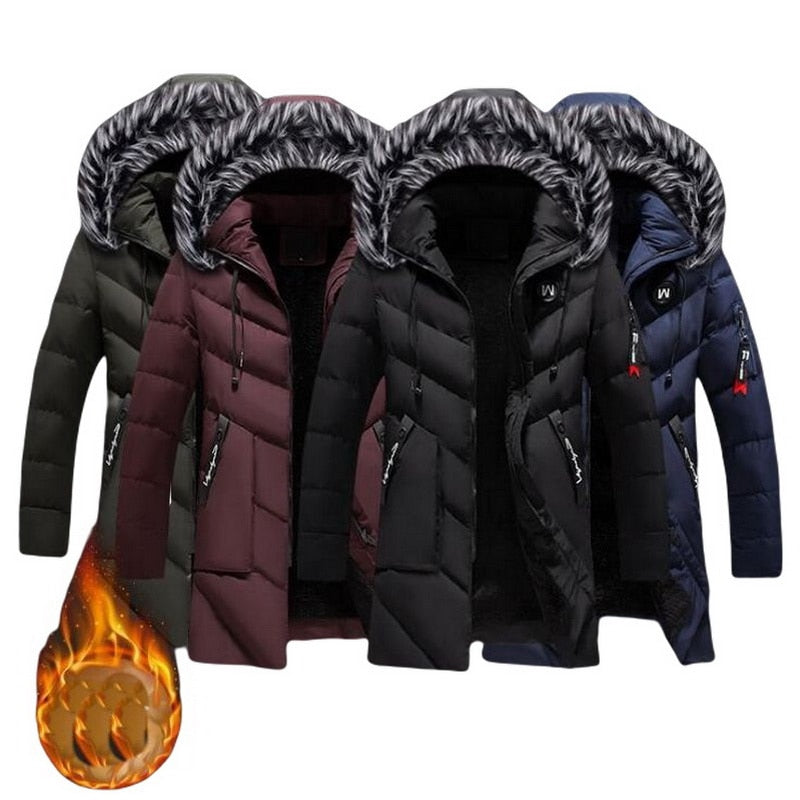 2021 Winter Men's Warm Coat Thick Warm Outwear Extended Jacket Fur Collar