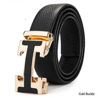 Luxury Automatic Buckle Genune Leather Strap Black Belt
