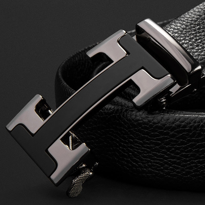 Luxury Automatic Buckle Genune Leather Strap Black Belt