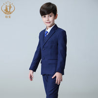 Nimble Spring Autumn Formal Suit for Boy Children Party Host Wedding Costume Wholesale Clothing Coat Pants Vest 3Pcs Blue Blazer