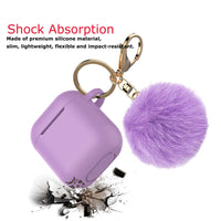 Airpods Case Silicone, Airpods 1st Case Fur Ball, Njjex Cute AirPods Silicon Case with Airpods Accessories Gold Keychain/Skin/Pompom (Front LED Visible) -Purple