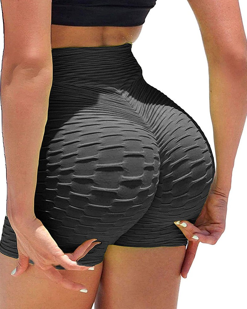 High Waist Tie Dye Print Butt Lifting Bubble Textured Yoga Shorts