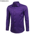 Purple Men's Bamboo Fiber Dress Shirt 2018 Brand New Slim Fit Long Sleeve Chemise Homme Non Iron Easy Care Formal Shirt For Men