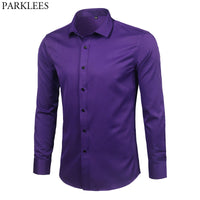 Purple Men's Bamboo Fiber Dress Shirt 2018 Brand New Slim Fit Long Sleeve Chemise Homme Non Iron Easy Care Formal Shirt For Men