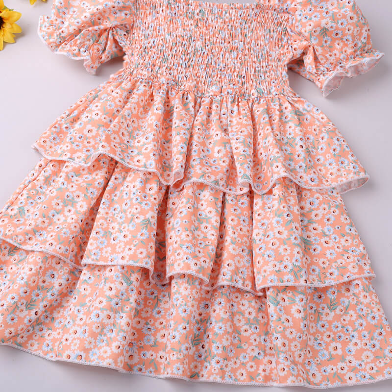 SKU: 327KW3245 Wholesale Girls Fashion Puff Sleeve Floral Dress Min.Order : 1