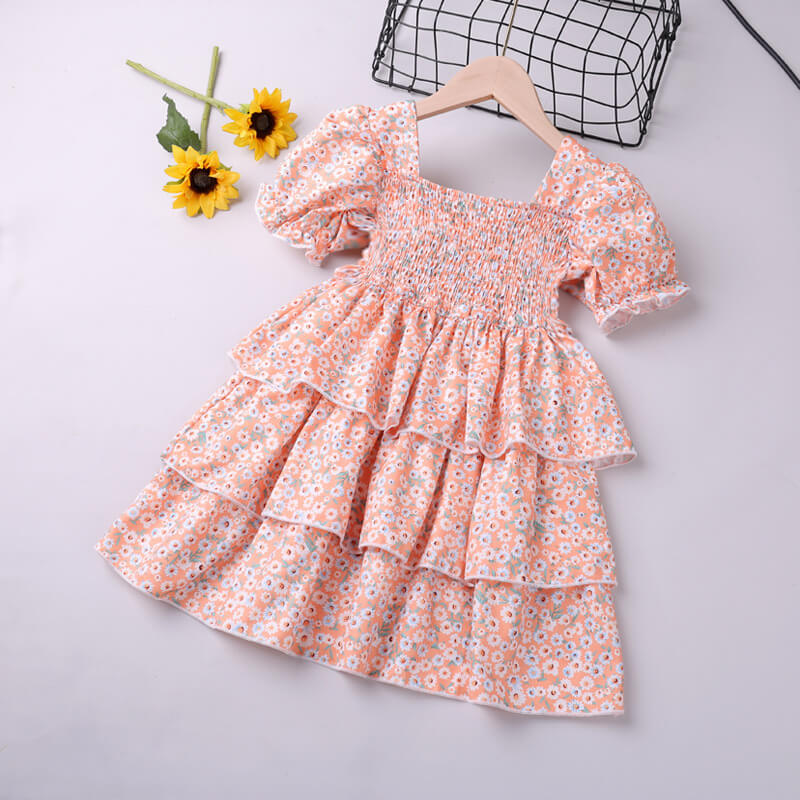 SKU: 327KW3245 Wholesale Girls Fashion Puff Sleeve Floral Dress Min.Order : 1