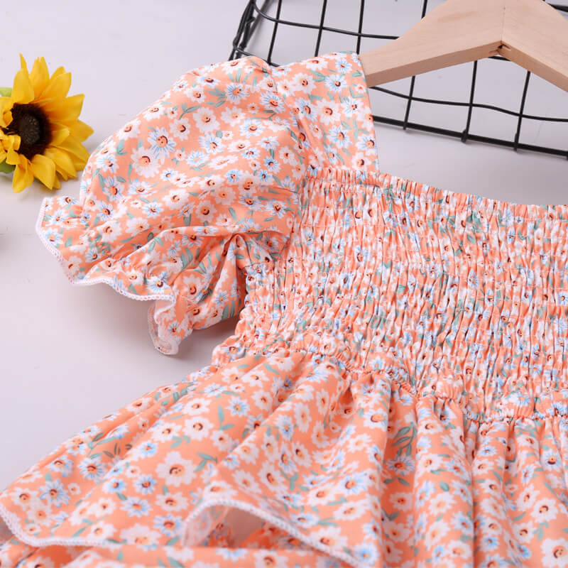 SKU: 327KW3245 Wholesale Girls Fashion Puff Sleeve Floral Dress Min.Order : 1