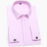 Men's Classic Hidden Buttons French Cuffs Solid Dress Shirt