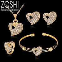 Fashion Dubai Gold Jewelry Sets Crystal Heart Necklace Bangle Ring Earrings Set Wedding Gift African Nigeria Jewelry for Women