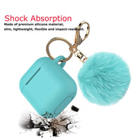 Airpods Case Silicone, Airpods 1st Case Fur Ball, Njjex Cute AirPods Silicon Case with Airpods Accessories Gold Keychain/Skin/Pompom (Front LED Visible) -Purple