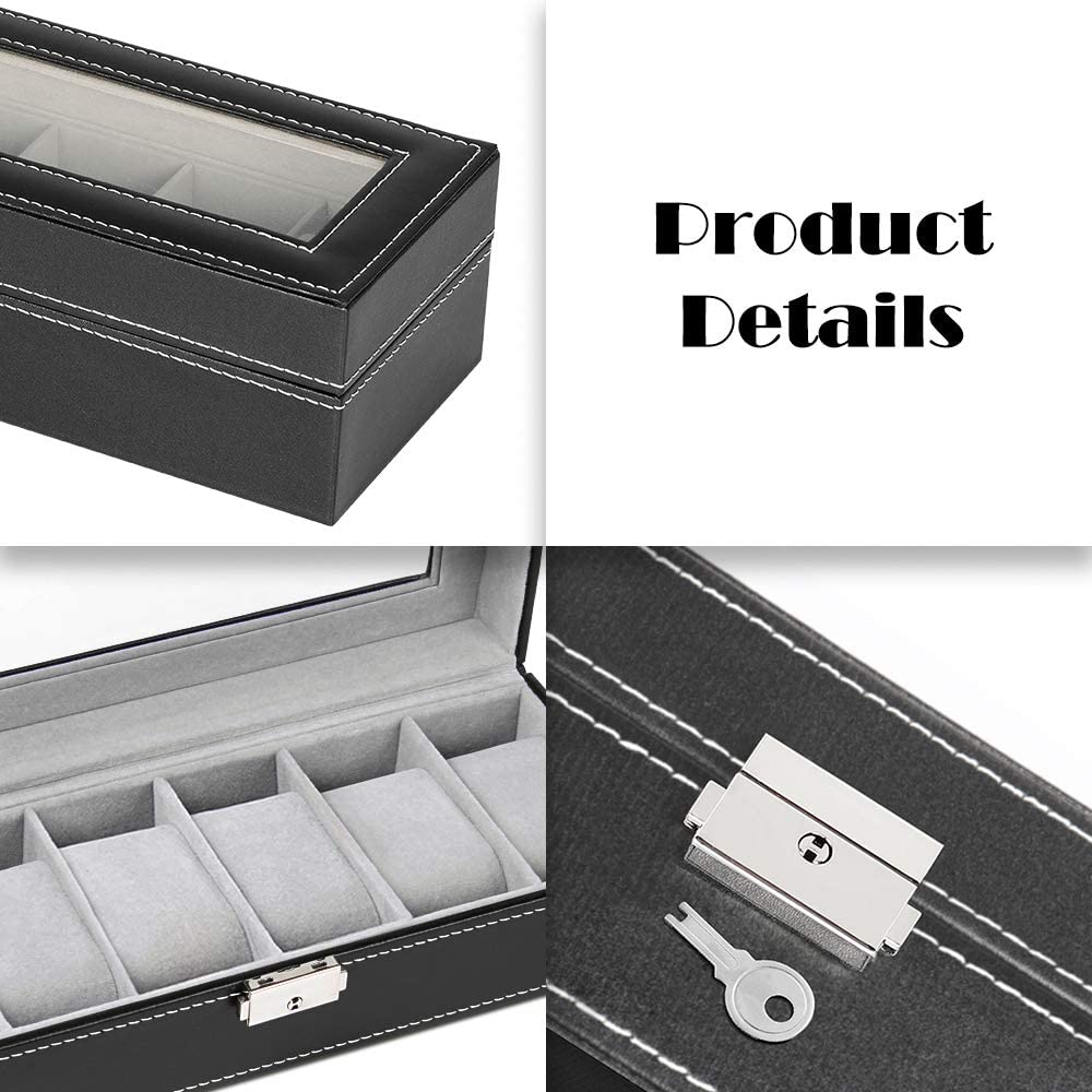 Watch Box, 12 Slots PU Leather Case Organizer with Jewelry Drawer for Storage and Display