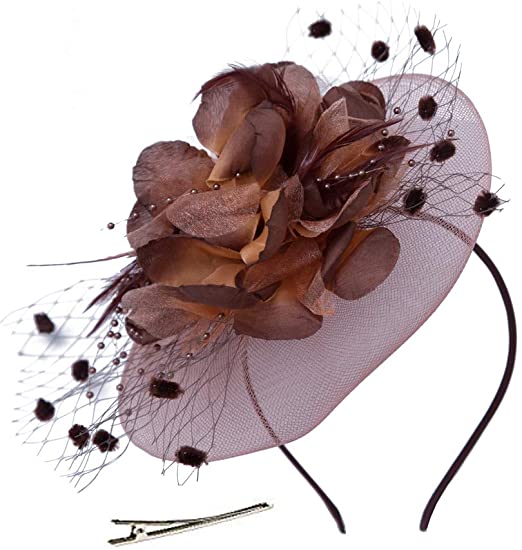 Fascinators Hats for Womens 50s Headwear with Veil Flower Cocktail Wedding Tea Party Church Derby Hat