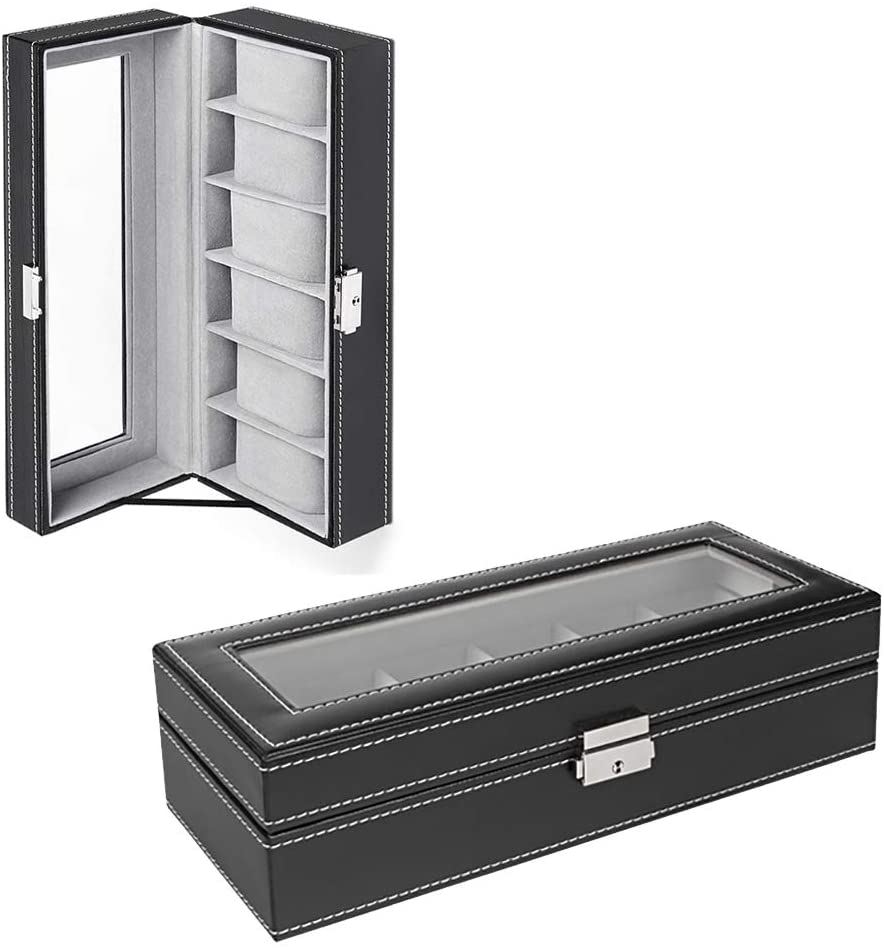 Watch Box, 12 Slots PU Leather Case Organizer with Jewelry Drawer for Storage and Display