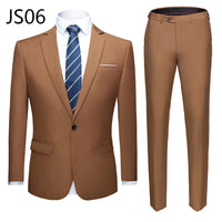 Good quality 2 piece men's wedding suit male slim fit business office plus size Blazer+ pants men suit set