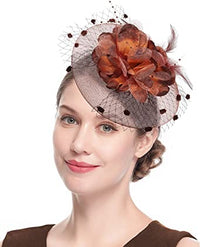 Fascinators Hats for Womens 50s Headwear with Veil Flower Cocktail Wedding Tea Party Church Derby Hat