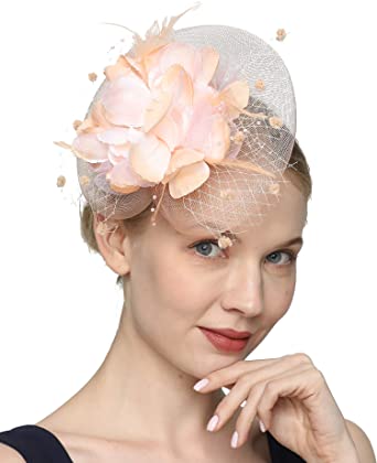 Fascinators Hats for Womens 50s Headwear with Veil Flower Cocktail Wedding Tea Party Church Derby Hat