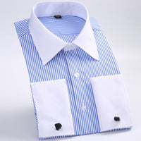 Men's Classic French Cuffs Striped Dress Shirt