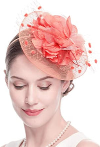 Fascinators Hats for Womens 50s Headwear with Veil Flower Cocktail Wedding Tea Party Church Derby Hat