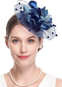 Fascinators Hats for Womens 50s Headwear with Veil Flower Cocktail Wedding Tea Party Church Derby Hat