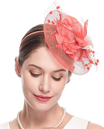 Fascinators Hats for Womens 50s Headwear with Veil Flower Cocktail Wedding Tea Party Church Derby Hat