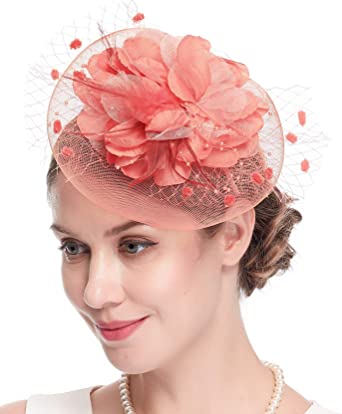 Fascinators Hats for Womens 50s Headwear with Veil Flower Cocktail Wedding Tea Party Church Derby Hat