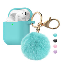 Airpods Case Silicone, Airpods 1st Case Fur Ball, Njjex Cute AirPods Silicon Case with Airpods Accessories Gold Keychain/Skin/Pompom (Front LED Visible) -Purple