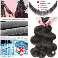 Vanlov Brazilian Body Wave Hair Bundles Natural Black&Jet Black Human Hair Weave Bundles 1/3/4 Piece 8-30” Remy Hair Extensions