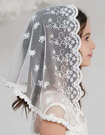 Flowergirl Veils First Communion Veil Lace Floral Edge Veil Headwrap for Grils F5