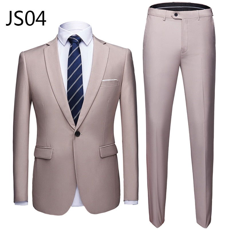 Good quality 2 piece men's wedding suit male slim fit business office plus size Blazer+ pants men suit set