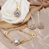 Simple Female White Crystal Jewelry Set Charm Gold Silver Color Stud Earring For Women Cute Ring Bracelet Wedding Chain Necklace