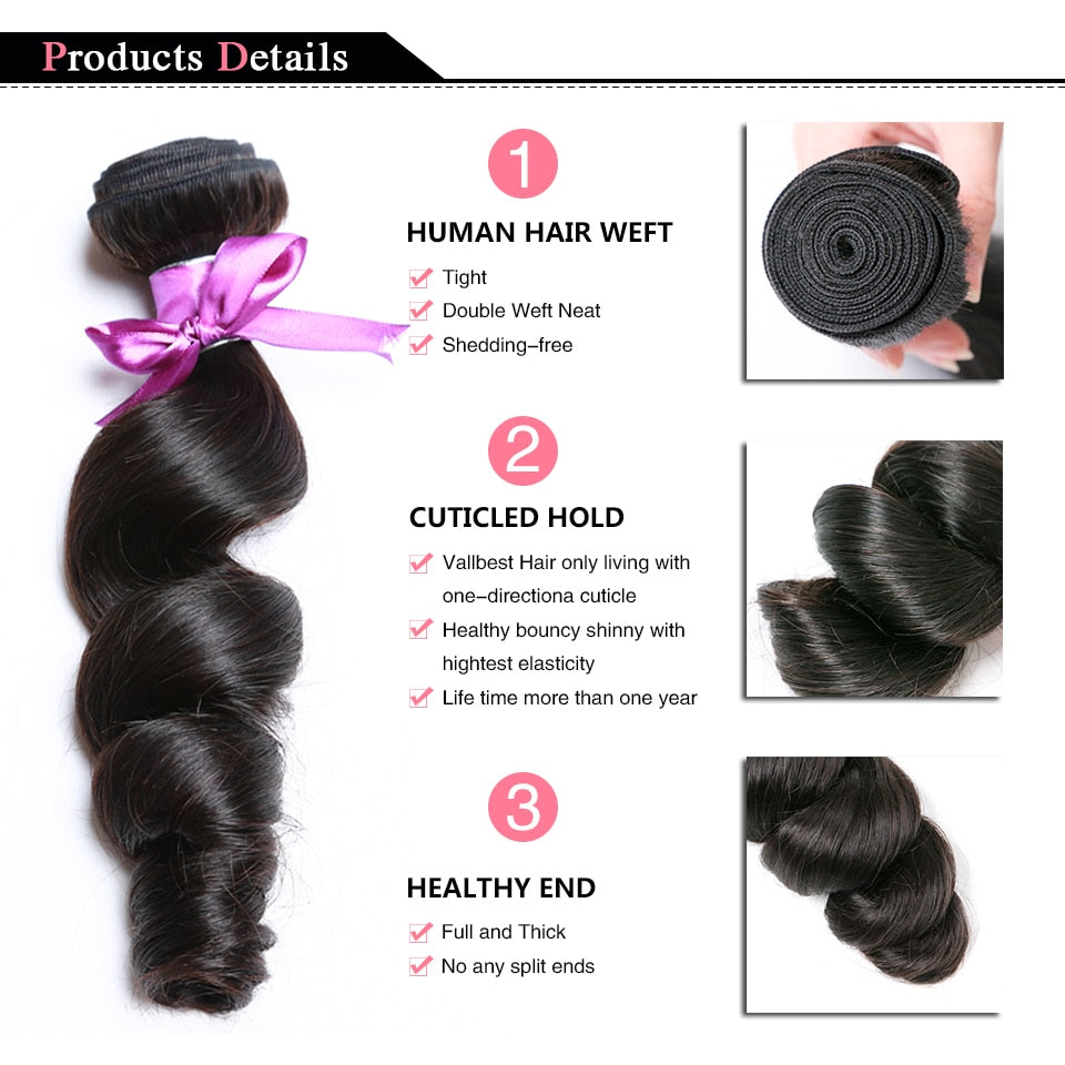 Brazilian Hair Weave Loose Wave Bundles 100% Human Hair