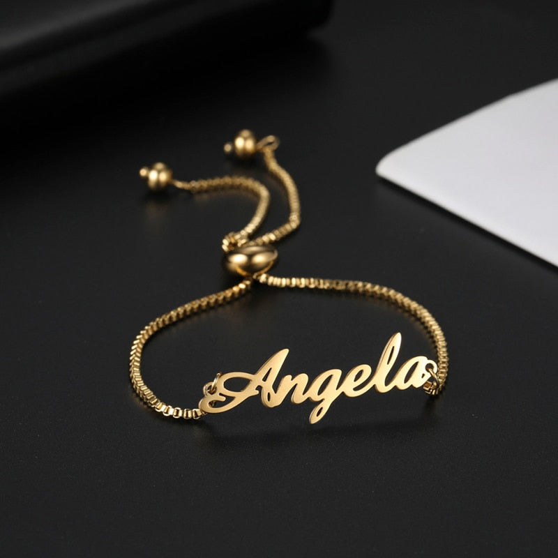 Lemegeton Personalized Custom Name Bracelet For Women Baby Girls Jewelry Gold Color Stainless Steel Adjustable Chain Bracelets