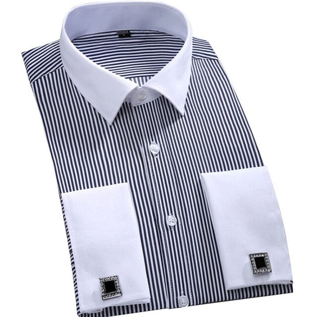 Men's Classic French Cuffs Striped Dress Shirt