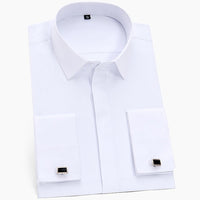 Men's Classic Hidden Buttons French Cuffs Solid Dress Shirt