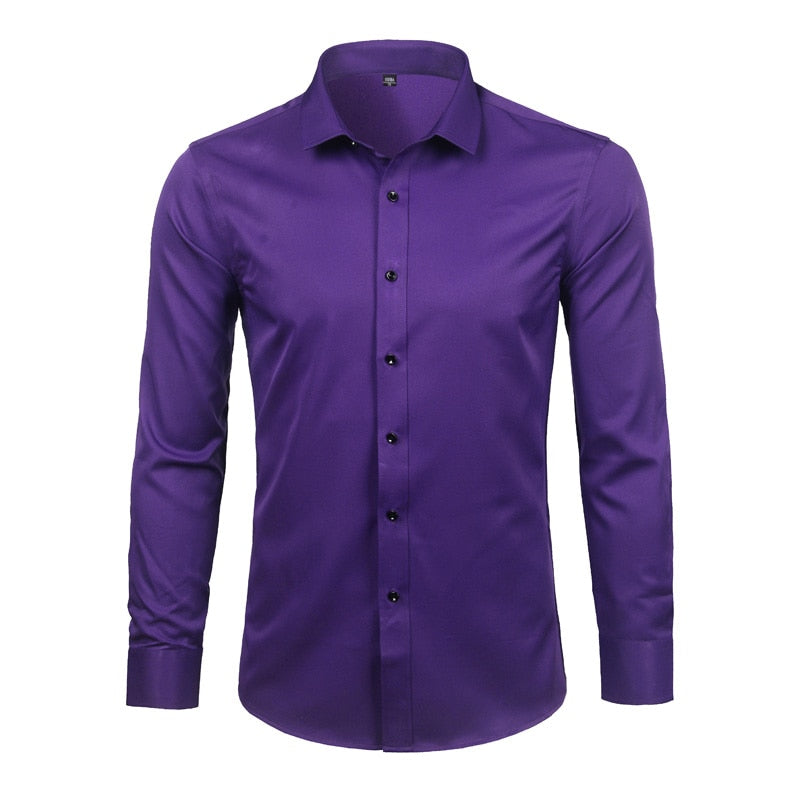 Purple Men's Bamboo Fiber Dress Shirt 2018 Brand New Slim Fit Long Sleeve Chemise Homme Non Iron Easy Care Formal Shirt For Men