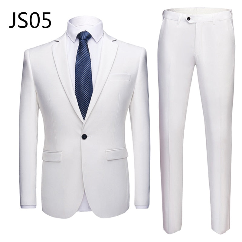 Good quality 2 piece men's wedding suit male slim fit business office plus size Blazer+ pants men suit set