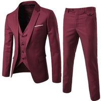 Burgundy Mens Suits Groom Wear Tuxedos 3 Piece Wedding Suits Groomsmen Best Man Formal Groom Suit For Men (Jacket+Pant +vest)