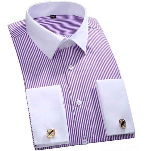 Men's Classic French Cuffs Striped Dress Shirt