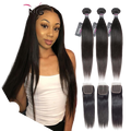 Peruvian Straight Hair 4/ 3 Bundles Remy Human Hair Extension With 4*4 Lace Closure