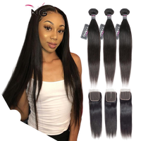 Peruvian Straight Hair 4/ 3 Bundles Remy Human Hair Extension With 4*4 Lace Closure