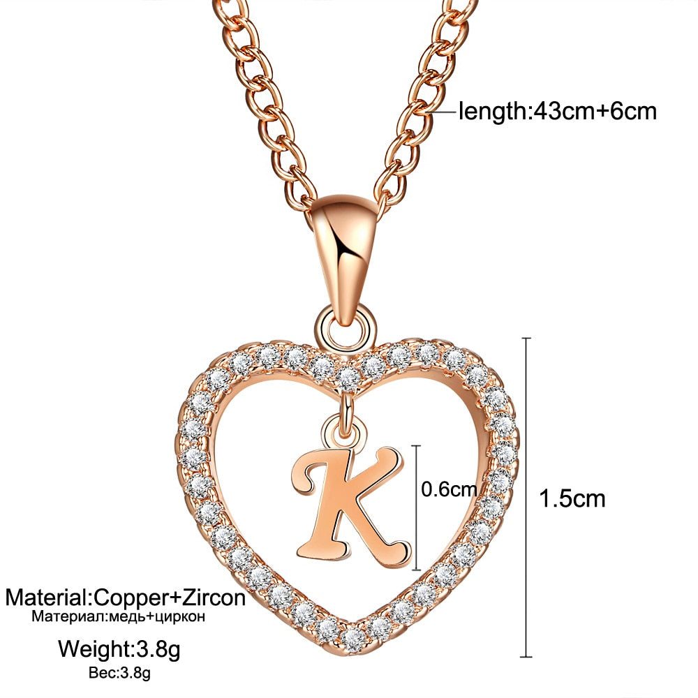 Womens Jewelry Name Initials Heart Pendant Necklace 26 Letters Zircon Love Necklaces Girls Gifts the First Letter Accessories