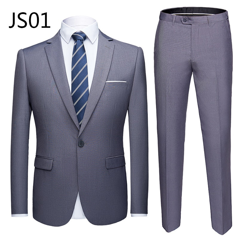 Good quality 2 piece men's wedding suit male slim fit business office plus size Blazer+ pants men suit set