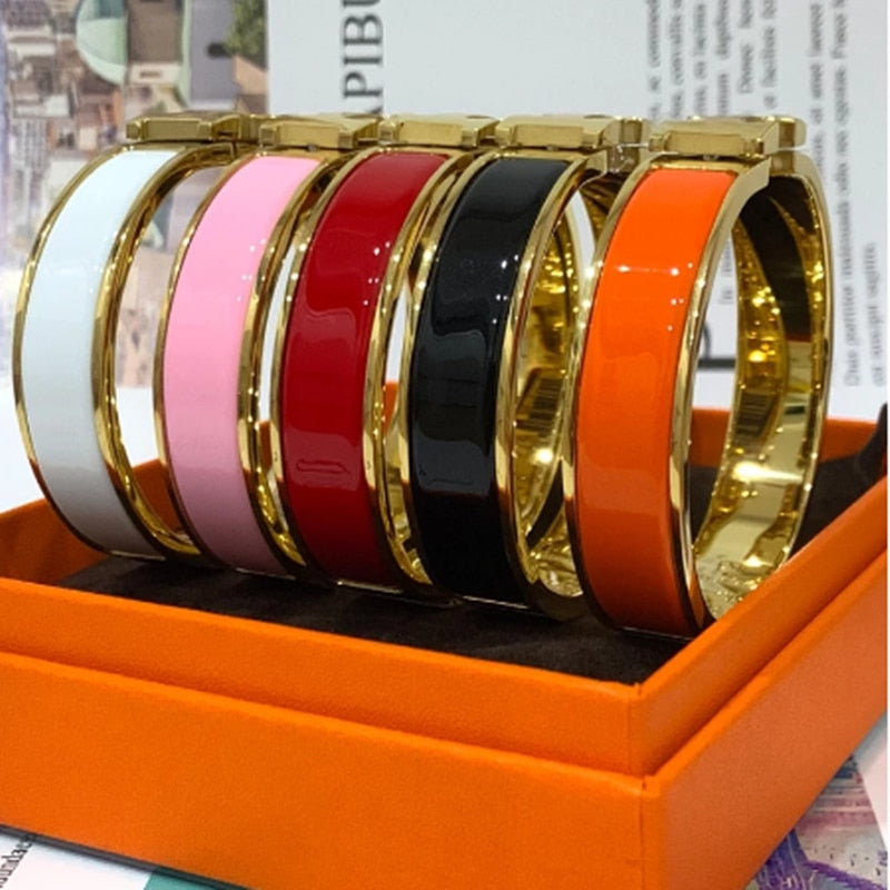Trend H  Brand Pink Women's Bracelet Luxury Original Jewelry Designer Colorful Enamel Fashion Lover Gift
