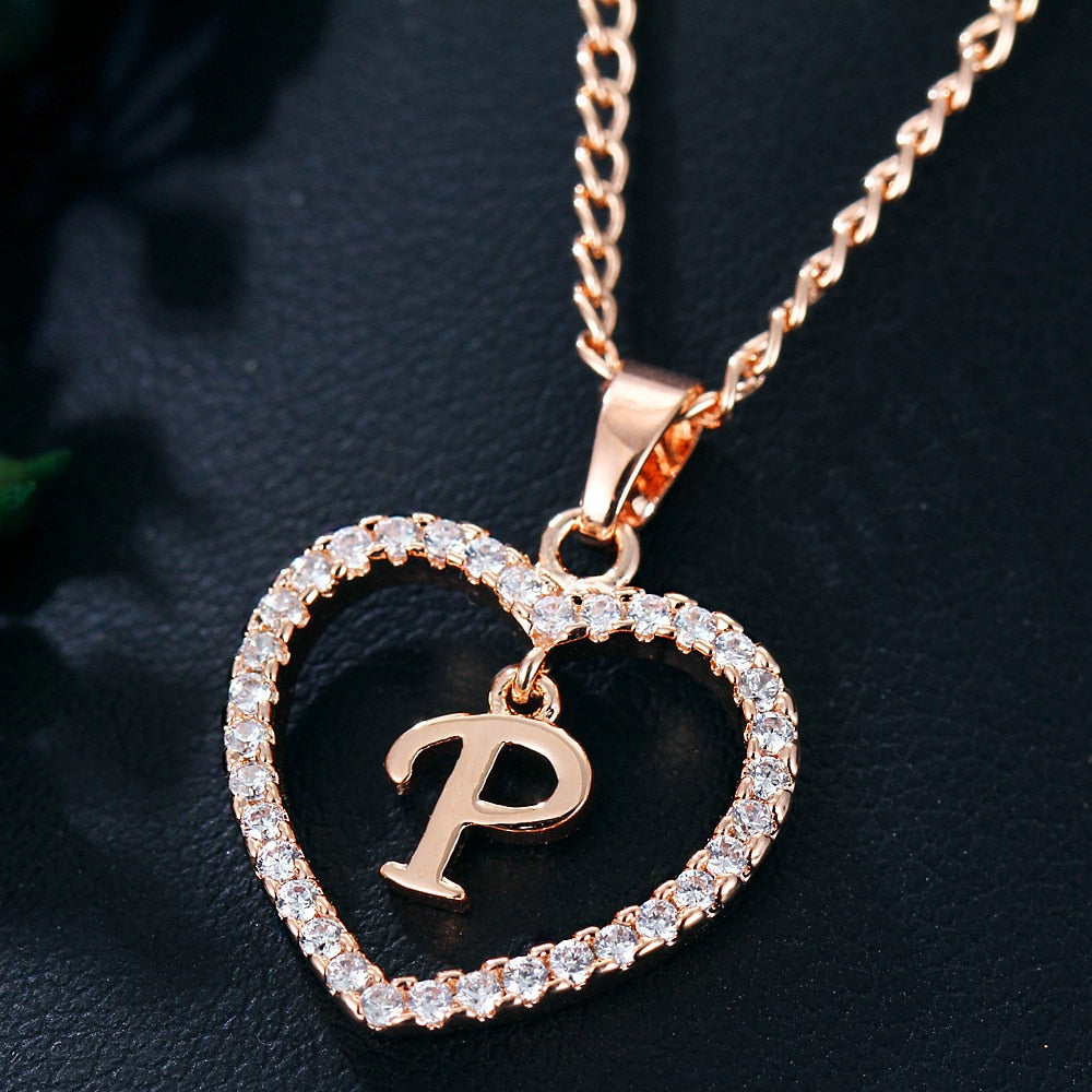 Womens Jewelry Name Initials Heart Pendant Necklace 26 Letters Zircon Love Necklaces Girls Gifts the First Letter Accessories