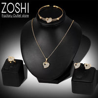 Fashion Dubai Gold Jewelry Sets Crystal Heart Necklace Bangle Ring Earrings Set Wedding Gift African Nigeria Jewelry for Women