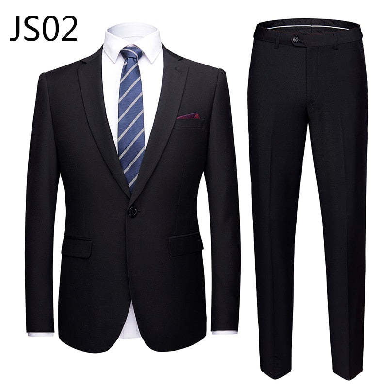 Good quality 2 piece men's wedding suit male slim fit business office plus size Blazer+ pants men suit set