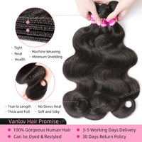 Vanlov Brazilian Body Wave Hair Bundles Natural Black&Jet Black Human Hair Weave Bundles 1/3/4 Piece 8-30” Remy Hair Extensions